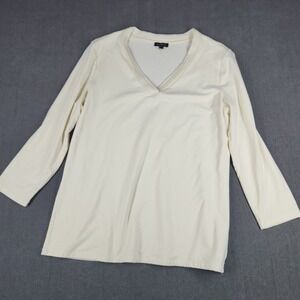 Talbots Long Sleeve Top Womens Size Medium Off White V Neck Soft Pull Over
